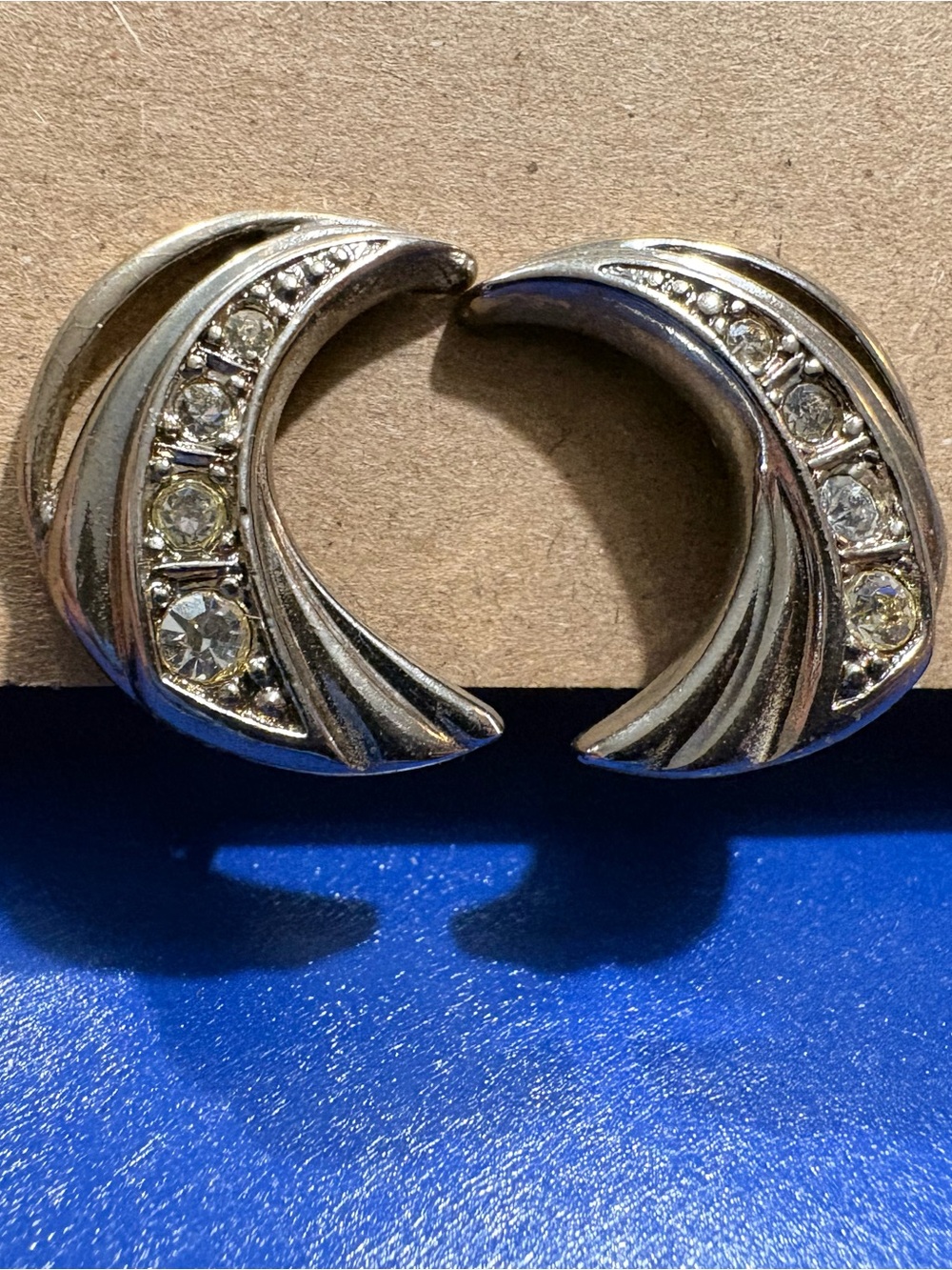 Silver Crystal Crescent Clip-On Earrings